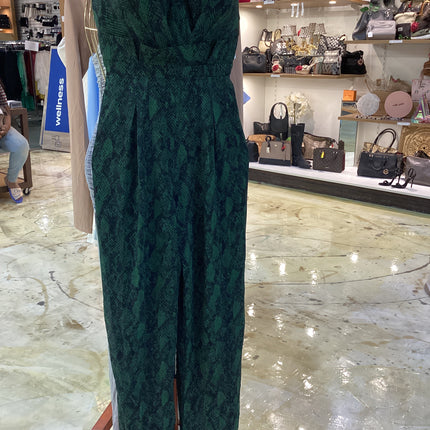 NWT Michael Costello Green and Black Snake Print Strapless Jumpsuit