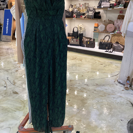 NWT Michael Costello Green and Black Snake Print Strapless Jumpsuit