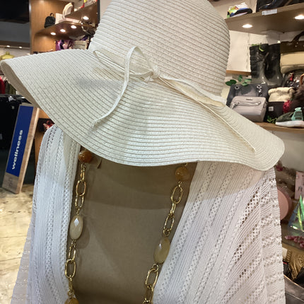 NWT Lulu Large Beach Hat with Thin Bow Ivory