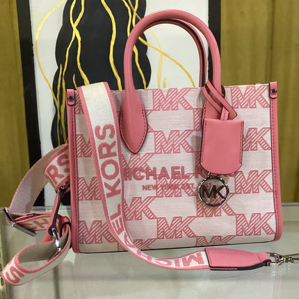 Michael Kors Pink Mirella Medium Canvas Tote Bag