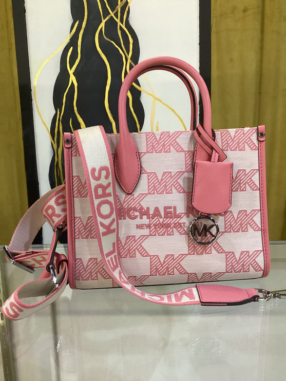 Michael Kors Pink Mirella Medium Canvas Tote Bag