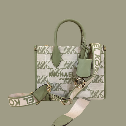 Michael Kors Green Mirella Medium Canvas Tote Bag