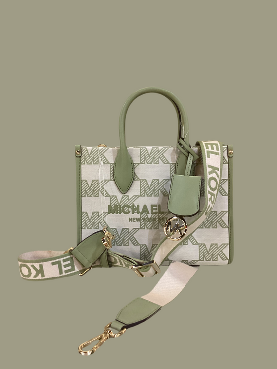 Michael Kors Green Mirella Medium Canvas Tote Bag