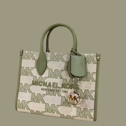 Michael Kors Green Mirella Medium Canvas Tote Bag